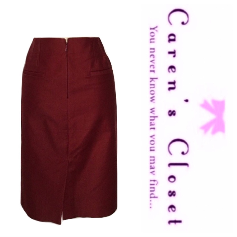 J Crew Burgundy Double Serge Cotton Pencil Skirt. - Picture 4 of 5